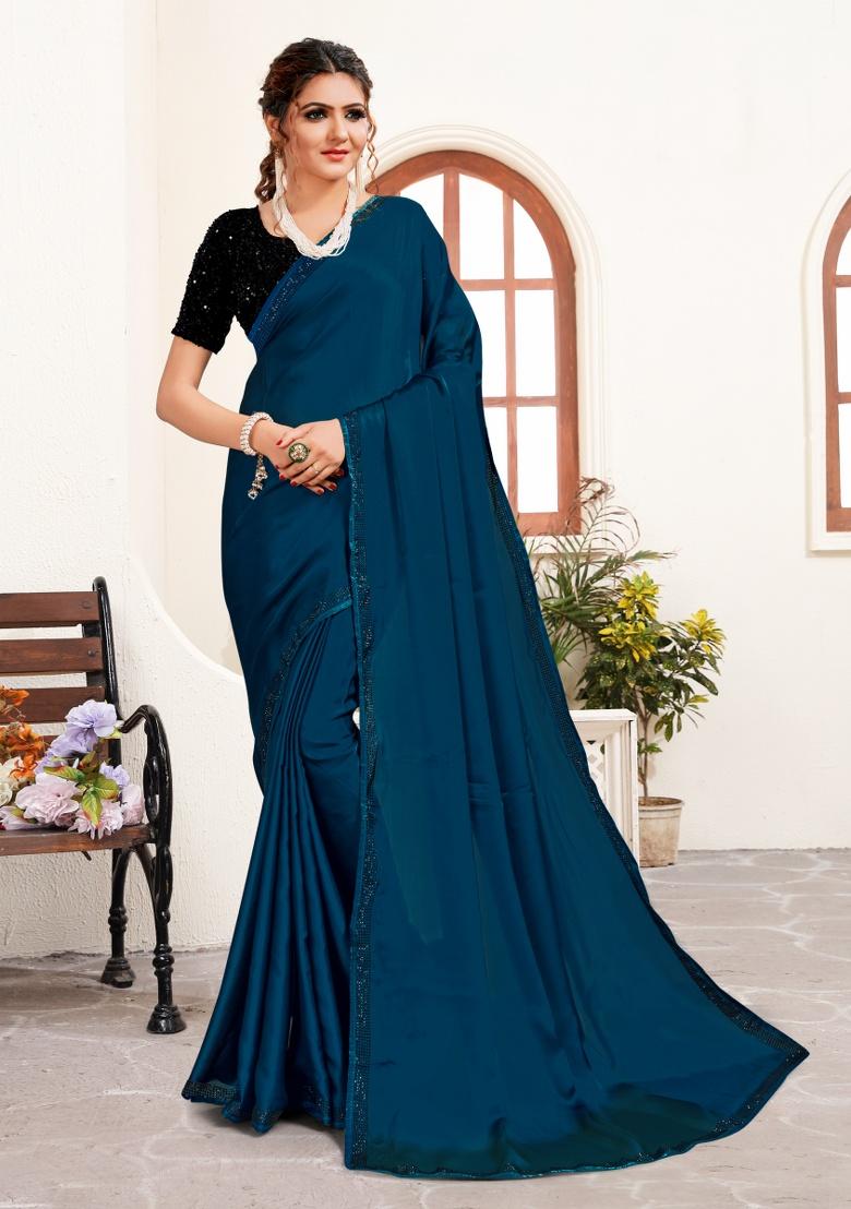 Morpech Heavy Siroski Hot Fix Stone Work Silk Saree Set