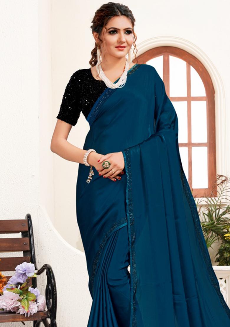 Morpech Heavy Siroski Hot Fix Stone Work Silk Saree Set - Indya