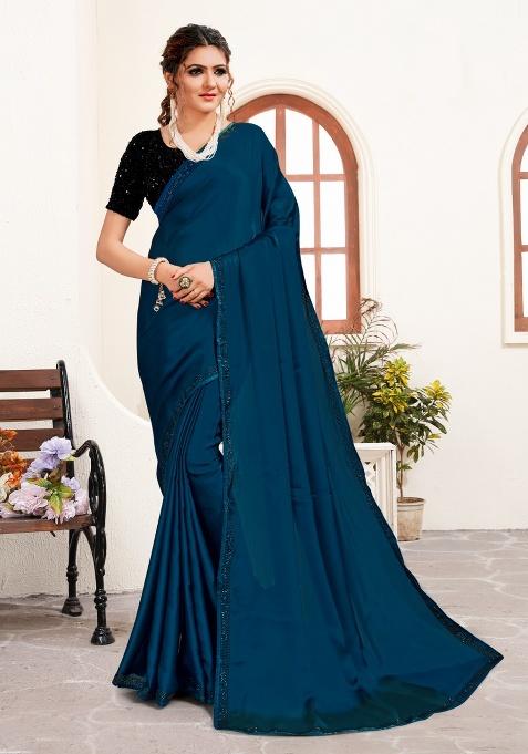 Morpech Heavy Siroski Hot Fix Stone Work Silk Saree Set