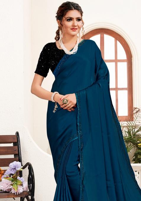 Morpech Heavy Siroski Hot Fix Stone Work Silk Saree Set