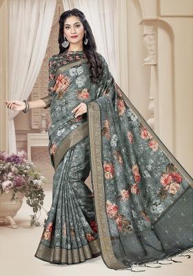 Grey Jari Rapier Border Silk Saree Set