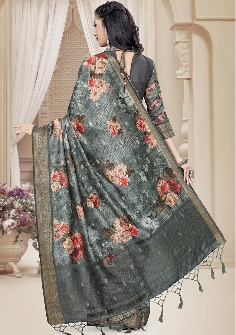 Grey Jari Rapier Border Silk Saree Set