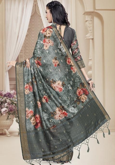 Grey Jari Rapier Border Silk Saree Set
