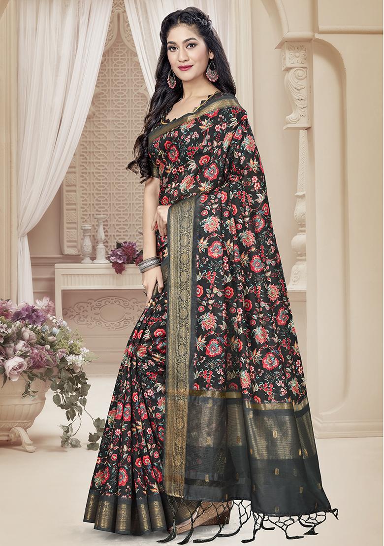 Black Jari Rapier Border Silk Saree Set - Indya
