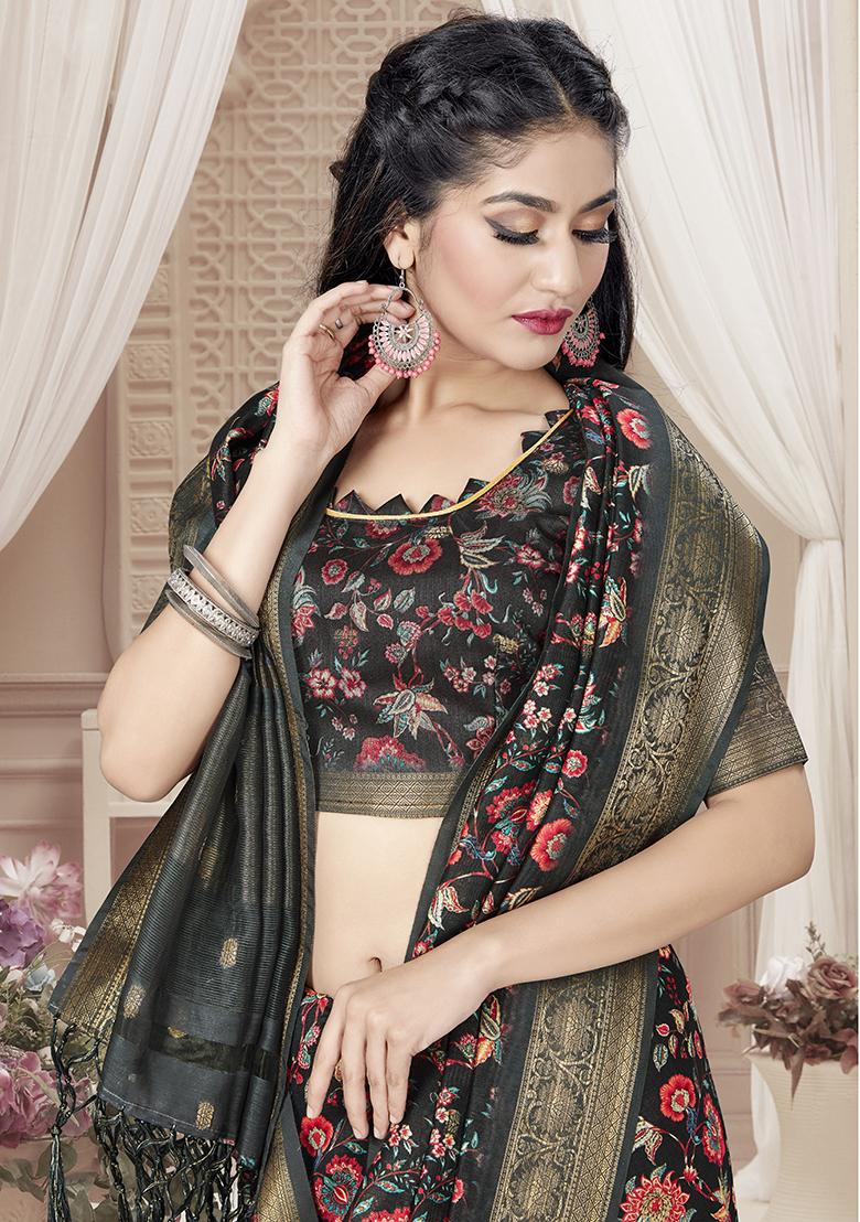 Black Jari Rapier Border Silk Saree Set - Indya