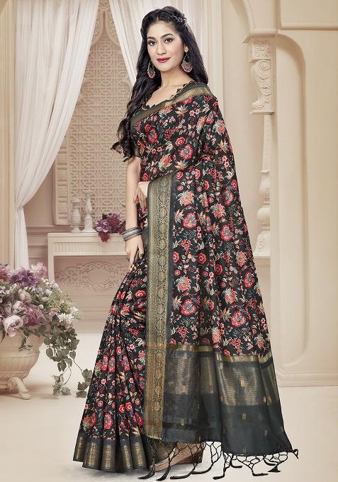 Black Jari Rapier Border Silk Saree Set