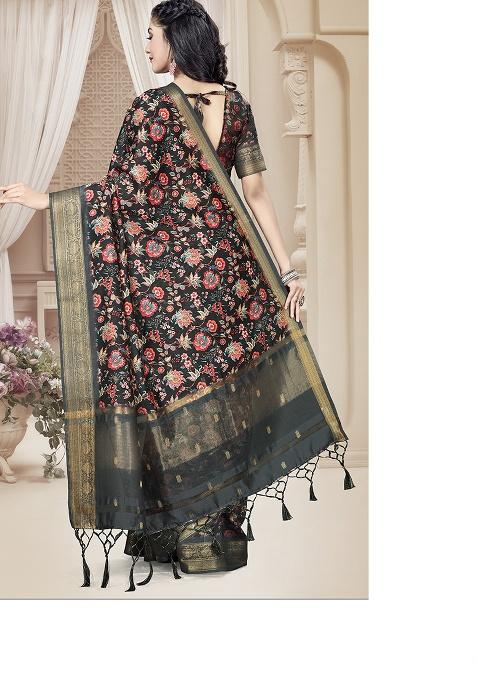 Black Jari Rapier Border Silk Saree Set