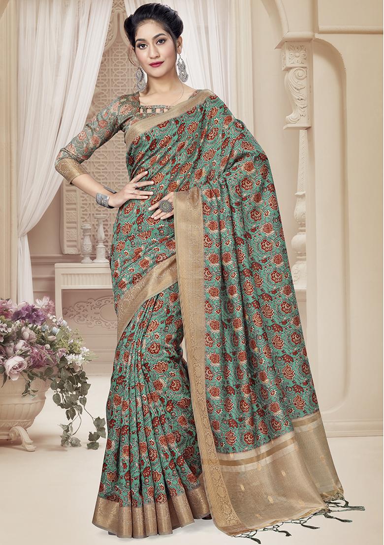 Rama Jari Rapier Border Silk Saree Set - Indya