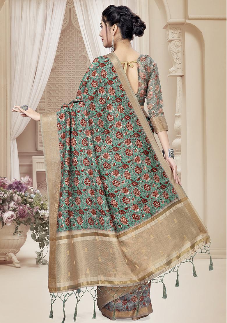 Rama Jari Rapier Border Silk Saree Set