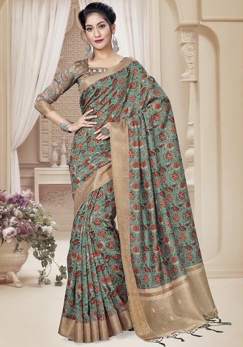 Rama Jari Rapier Border Silk Saree Set