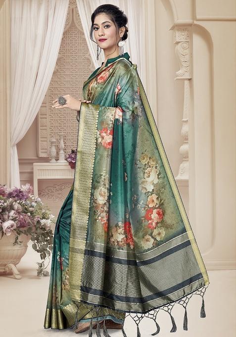 Rama Jari Rapier Border Silk Saree Set