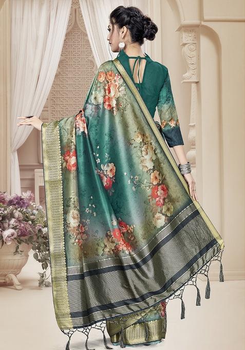 Rama Jari Rapier Border Silk Saree Set