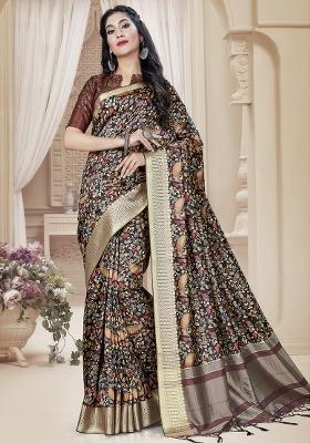 Maroon Jari Rapier Border Silk Saree Set