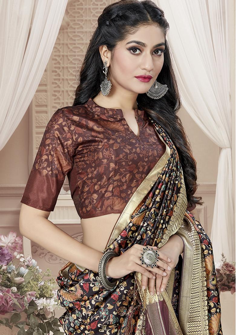 Maroon Jari Rapier Border Silk Saree Set - Indya