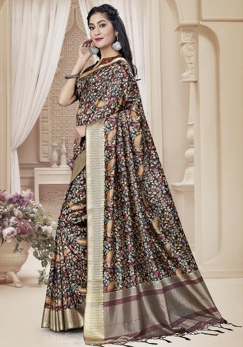 Maroon Jari Rapier Border Silk Saree Set