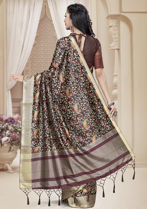 Maroon Jari Rapier Border Silk Saree Set