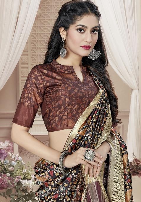 Maroon Jari Rapier Border Silk Saree Set