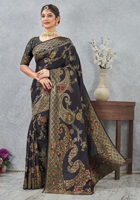 Black Meenakari Silk Saree Set