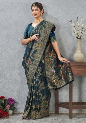 Blue Meenakari Silk Saree Set