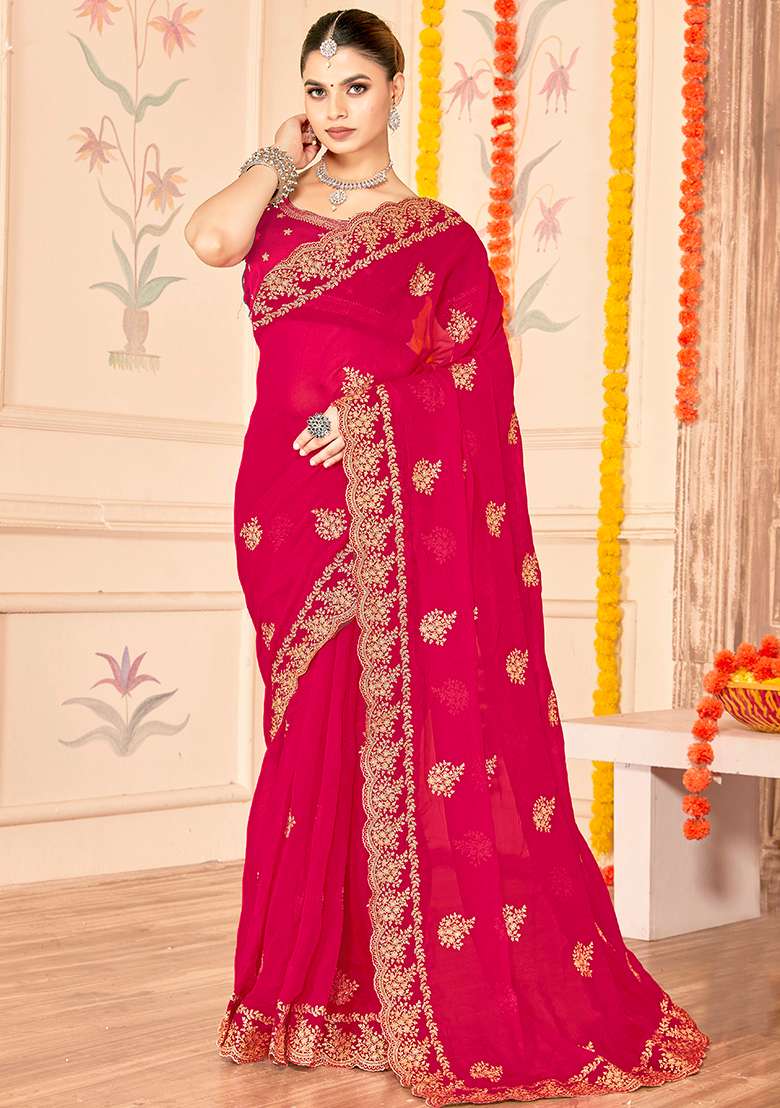 Rani Work Silk Blend Saree Set with Embroidery for Diwali | Wedding & Festive Wear - Indya