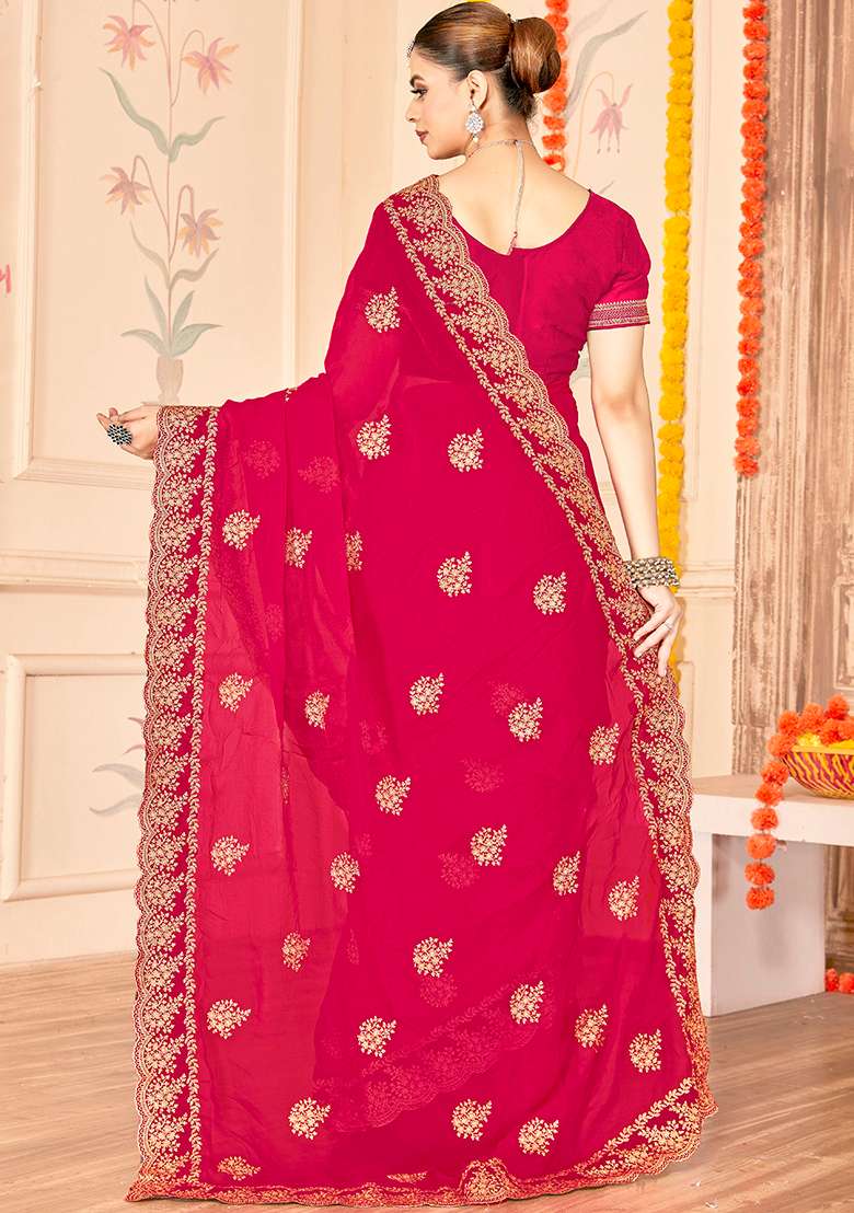 Rani Work Silk Blend Saree Set with Embroidery for Diwali | Wedding & Festive Wear - Indya