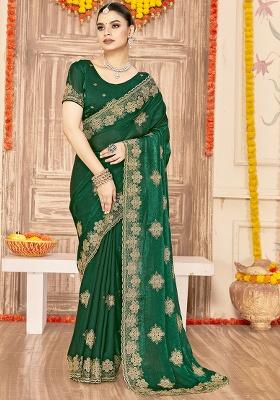 Botel Green Embroidery Work Silk Saree Set