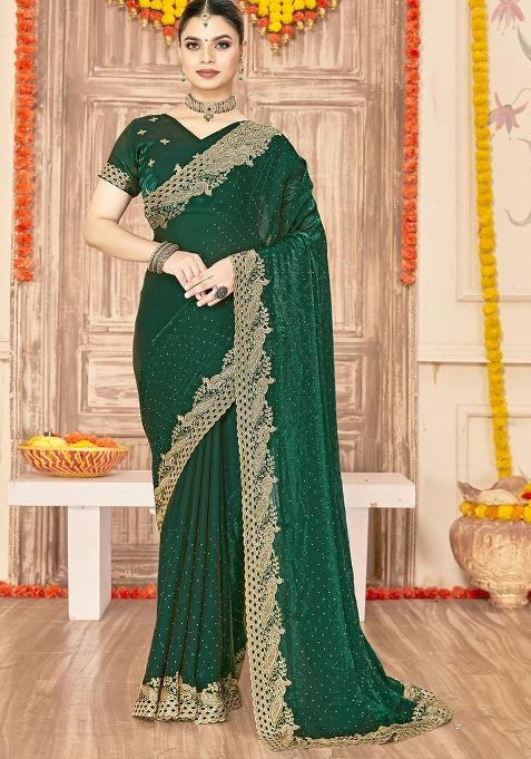 Botel Green Embroidery Work Silk Saree Set