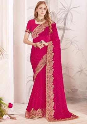Rani Embroidery Work Silk Saree Set