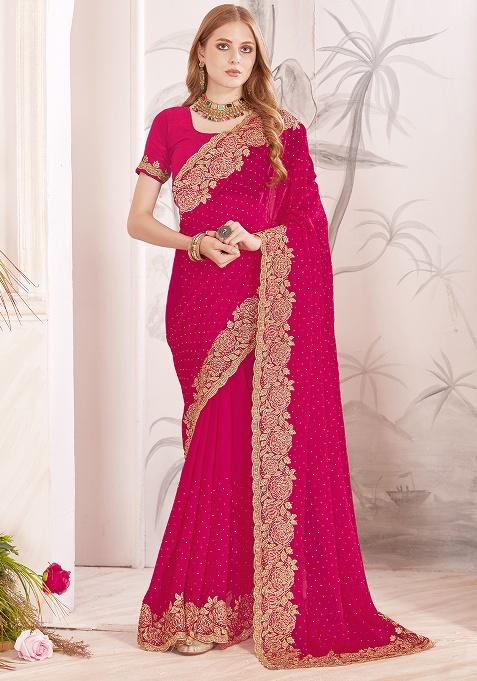 Rani Embroidery Work Silk Saree Set