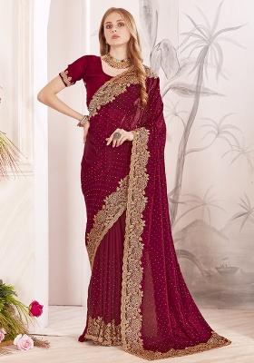Maroon Embroidery Work Silk Saree Set