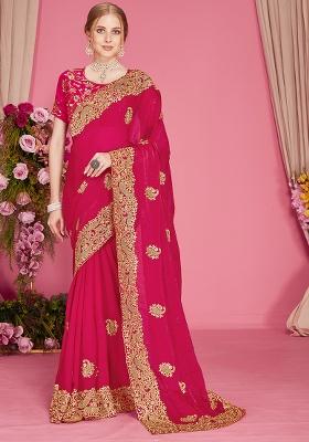 Rani Embroidery Work Silk Saree Set