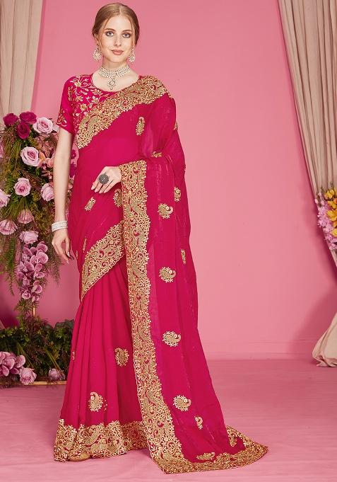 Rani Embroidery Work Silk Saree Set