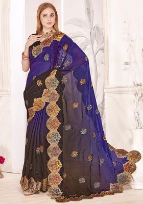 Purple Embroidery Work Silk Saree Set