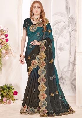 Rama Embroidery Work Silk Saree Set