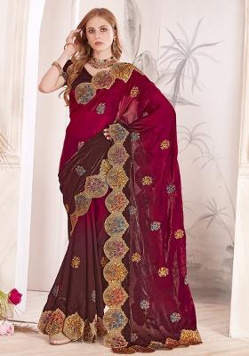 Red Embroidery Work Silk Saree Set