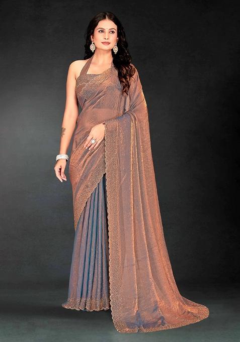 Grey Zircon Cut Work Silk Saree Set