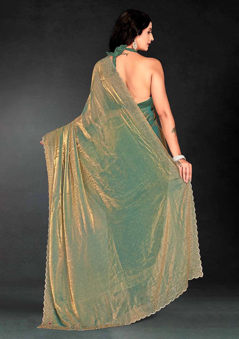 Blue Zircon Cut Work Silk Blend Saree Set for Diwali | Wedding & Festive Wear - Indya