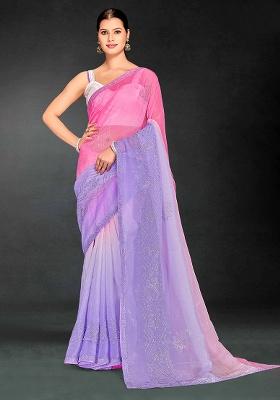 Pink Purple Sequence Work Silk Saree Set