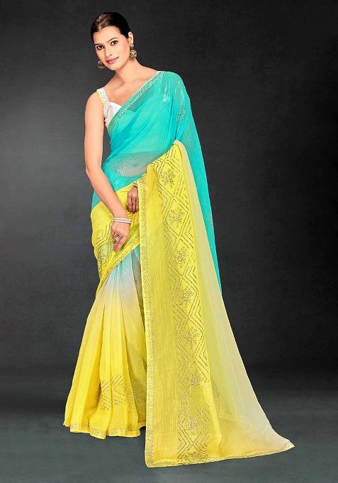 Yellow Sequence Work Silk Saree Set