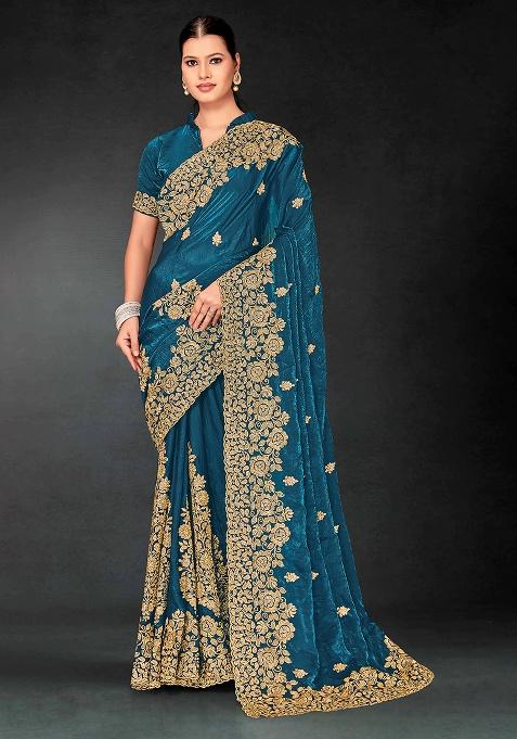Morpech Embroidery Work Silk Saree Set