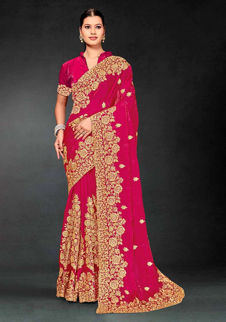 Rani Work Silk Blend Saree Set with Embroidery for Diwali | Wedding & Festive Wear - Indya