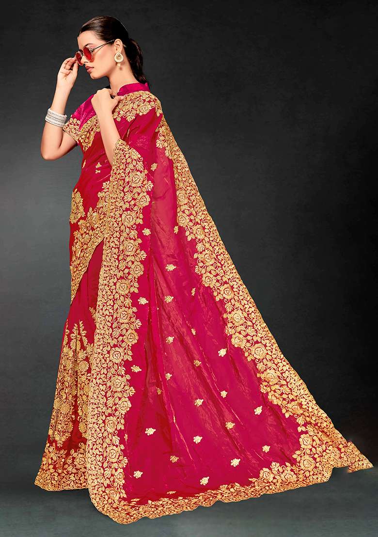 Rani Work Silk Blend Saree Set with Embroidery for Diwali | Wedding & Festive Wear - Indya