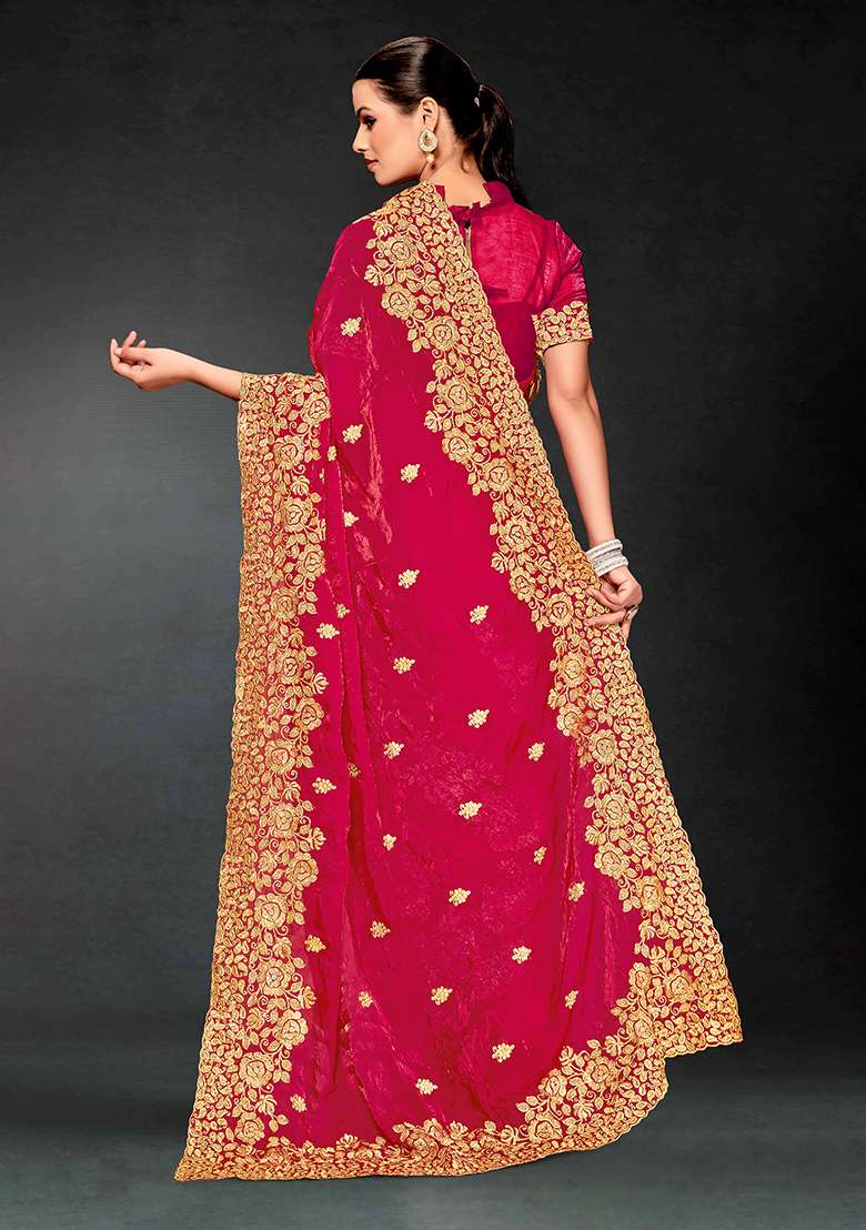 Rani Work Silk Blend Saree Set with Embroidery for Diwali | Wedding & Festive Wear - Indya