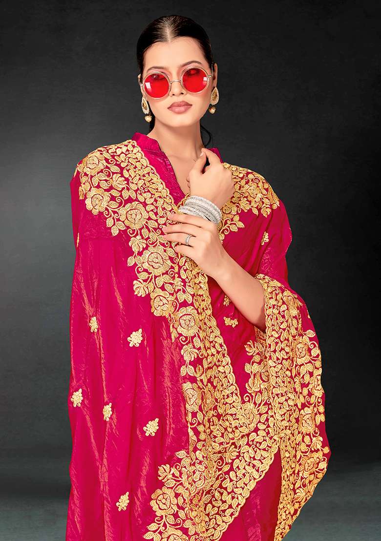 Rani Work Silk Blend Saree Set with Embroidery for Diwali | Wedding & Festive Wear - Indya