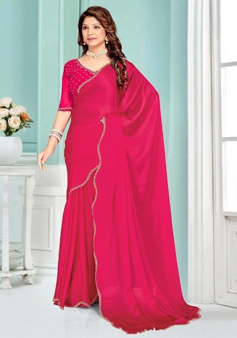 Rani Heavy Hand Work Zircon Silk Saree Set