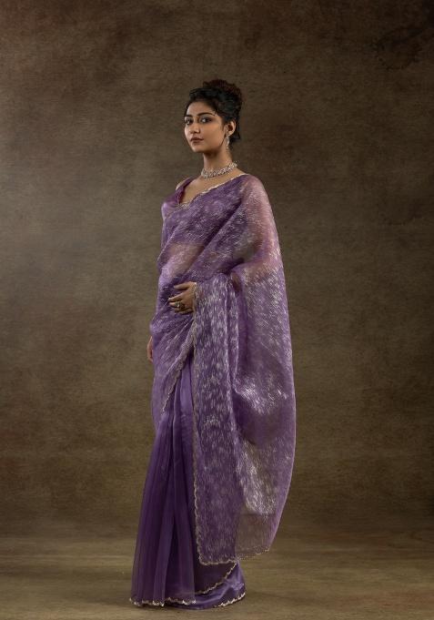 Lavender Embroidery Work Tissue Saree Set