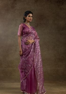 Dusty Pink Embroidery Work Tissue Saree Set