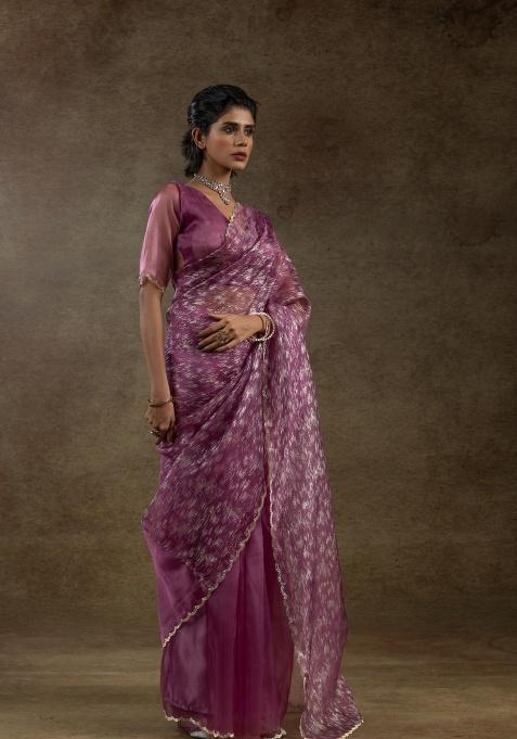 Dusty Pink Embroidery Work Tissue Saree Set