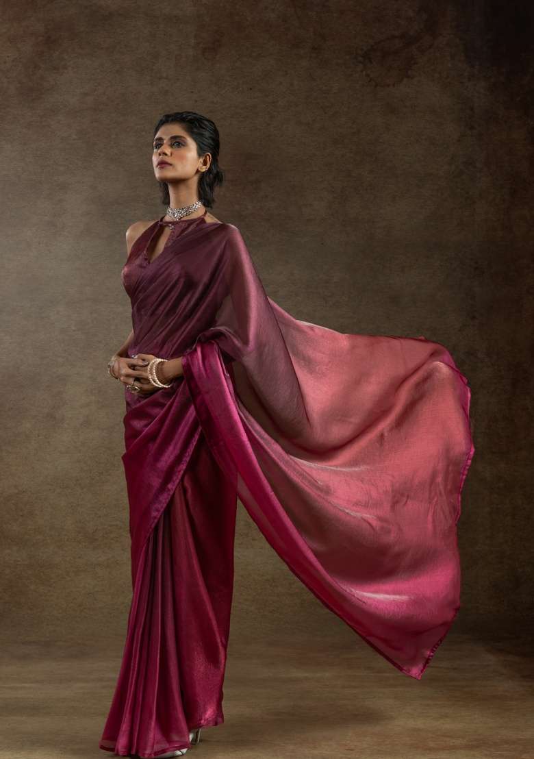 Rani Embroidery Work Silk Saree Set - Indya