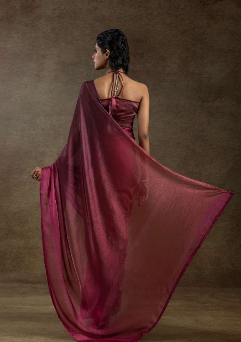 Rani Embroidery Work Silk Saree Set - Indya
